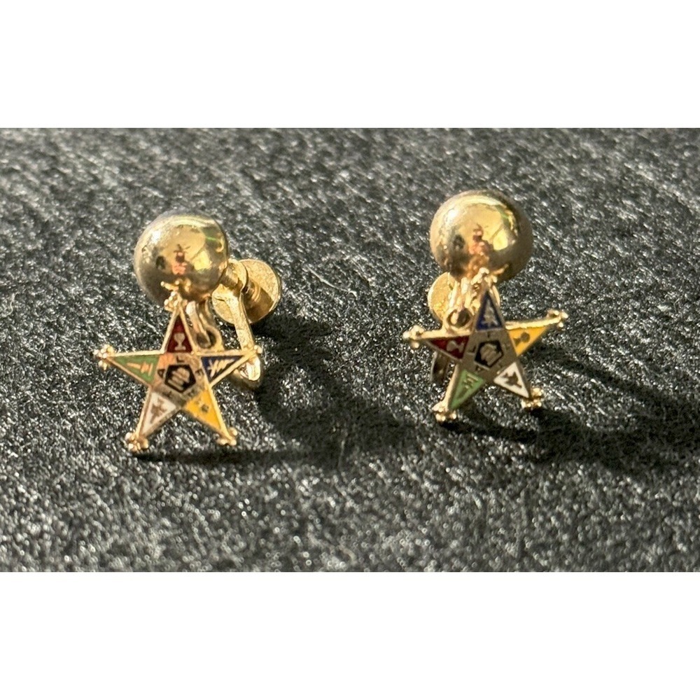 Vintage Eastern Star Earrings Screwbacks Enamel OES
